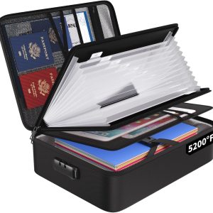 ENGPOW File Organizer Bag with 13 Pocket Accordion File Folder, Fireproof Document Organizer with Lock& Labels,Multi-Layer Portable Home Travel Safe Storage Box for Important Documents,Files and More